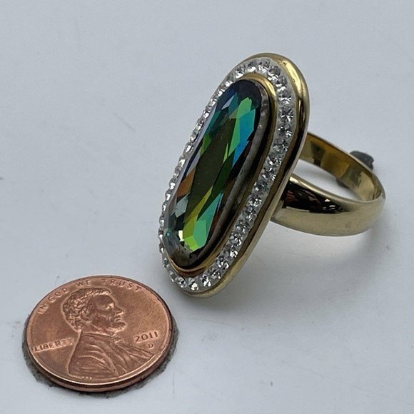 Stainless Steel 316L Gold-Tone White Stone Multi-Color Rhinestone Finger Ring - Picture 3 of 6